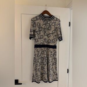 HUGO Navy and Cream Textured Zip-Up Dress